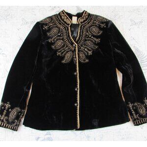 SOIREE Jacket Black Velvet Whimsygoth whitchy boho Embroidered button womens 8P